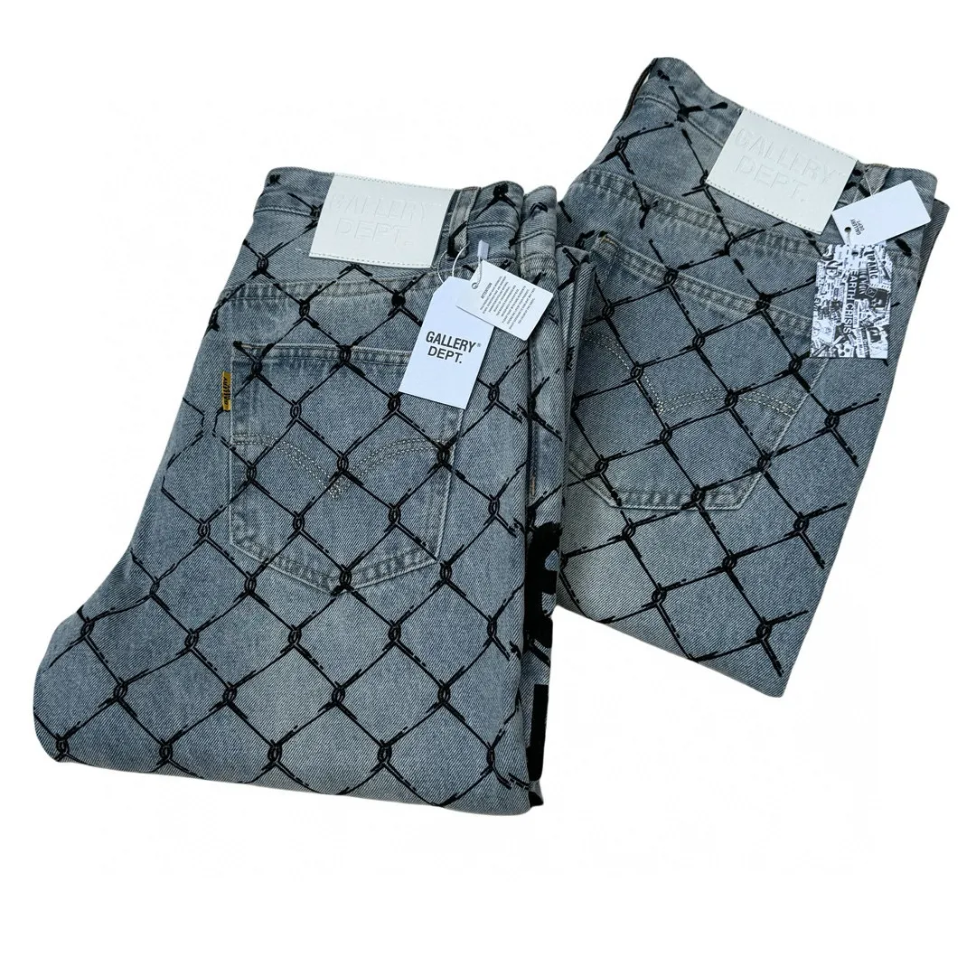 -Size upper body P240#G786 GALLERY DEPT. Steel mesh letter printed slim jeans jeans casual group trendy American slim men's and women's trousers Color: blue Size: S-XXL (corresponding to 28-36)